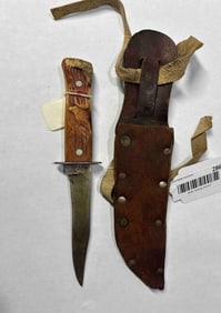 Imperial Hunting Knife W Bone Handle & Moose Carving