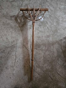 Primitive Wooden Rake & 3 Prong Fork