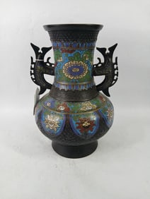 Japanese Meiji Era Bronze Champleve Vase