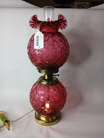 Fenton Cranberry Spanish Lace Gone with the Wind Lamp