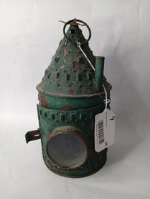Primitive Painted Punched Tin Candle Lamp