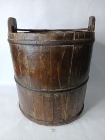19th Century Iron Banded Bale Handled Well Pail