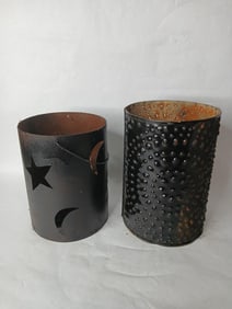 Lot of 2 Early Punched Tin Luminary Stacks