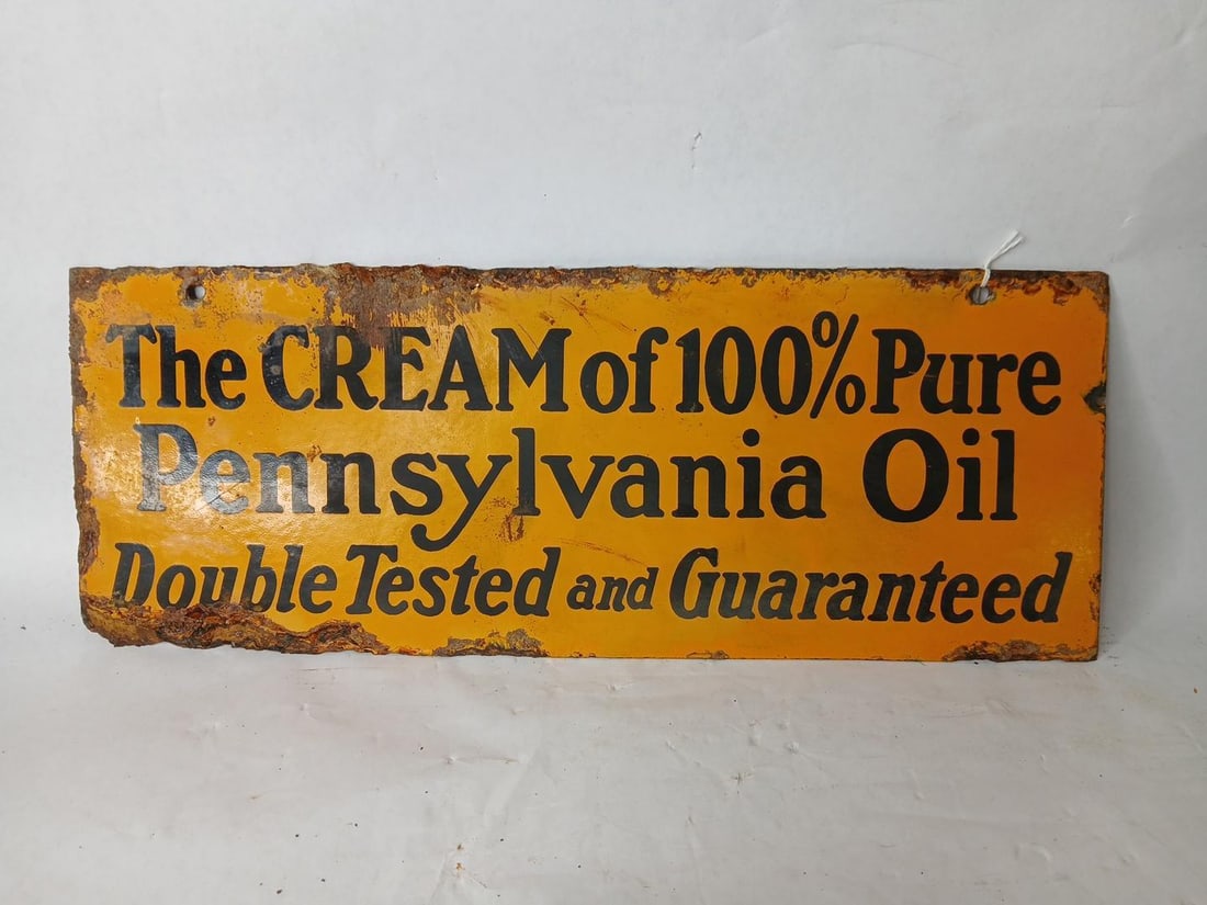 DS Porcelain Pennsylvania Oil Sign: Showing porcelain loss as well as rusting6 x 16