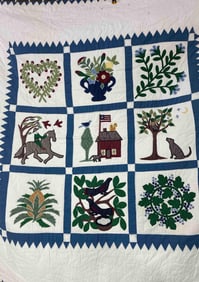Hand Stitched Pictorial Applique Block Quilt