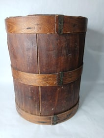 Primitive Banded Wood Slat Lidded Barrel