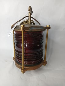 Bronze Nautical Salvage Channel Marker Lantern w/ Red Globe