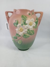 White Rose Roseville Two Handled Vase