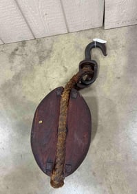 Large Wood Block and Tackle Pulley