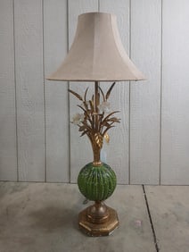 Barovier & Toso Green Murano w Sheath of Wheat, Gold Leaf Lamp