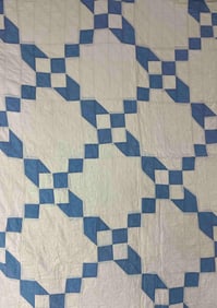 Hand Stitched Blue and White Irish Chain Quilt