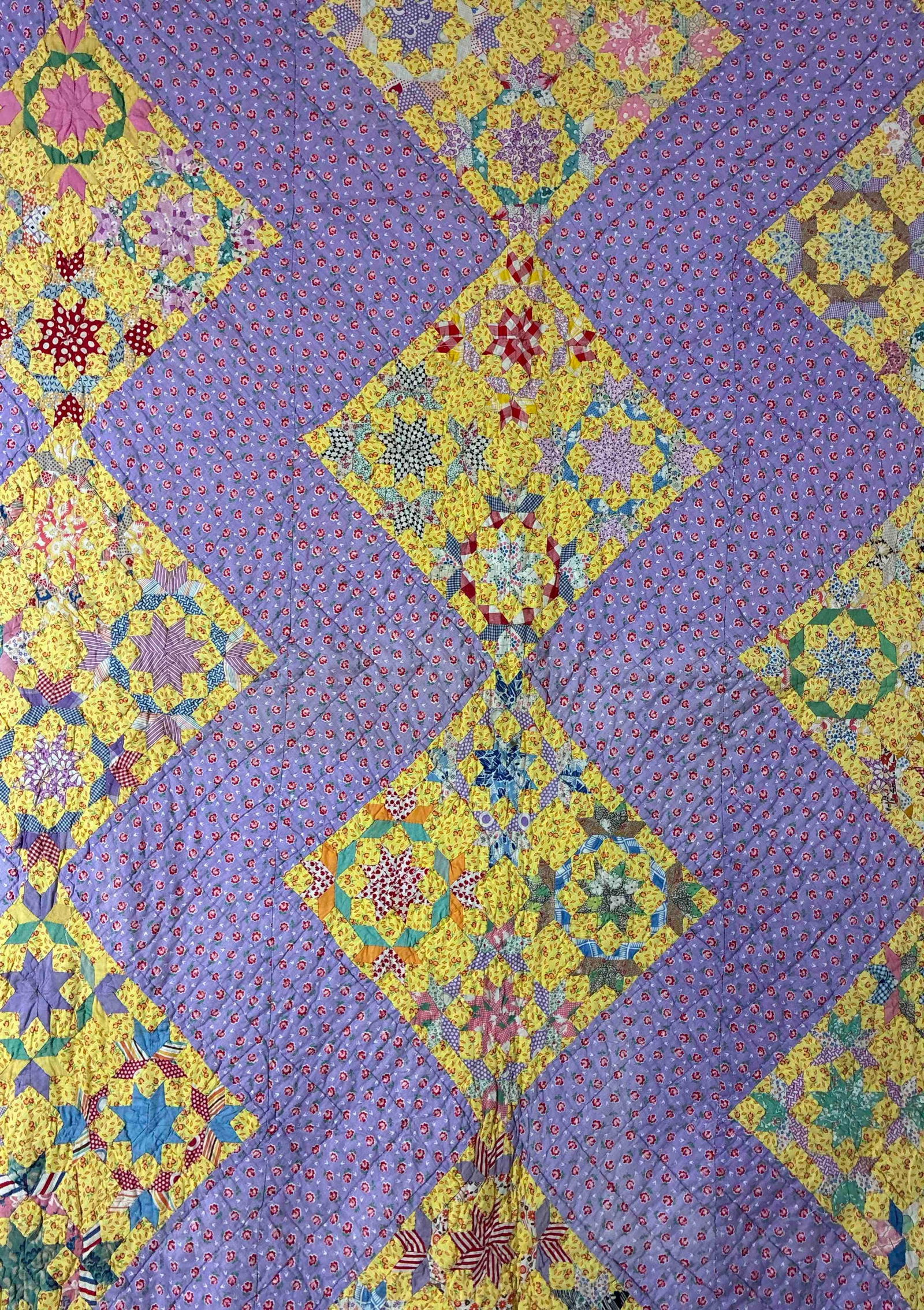 Hand Stitched Scalloped Patchwork Diamond and Floral Quilt (1 of 8)
