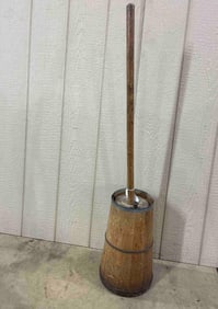 Primitive 20th C. Wooden Barrel Butter Churn
