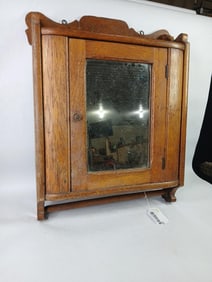 Primitive One Mirrored Door Shelved Wall Hanging Shaving Cabinet w/ Towel Rod