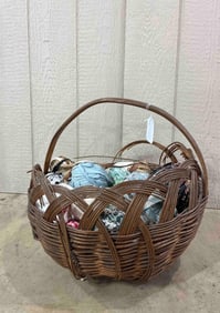 Primitive Handled Gathering Basket w/ Primitive Textile Rag Deco Balls
