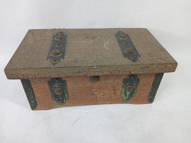 Painted Sturdi Brand Cedar Medieval Revival Era Arts and Crafts Valuables Strong Box