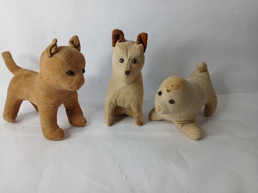 Steiff Fiffy Tabby Cat and Primitive Hand Sewn Animals Lot of 3