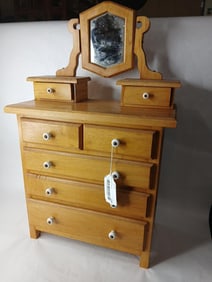 J. W. Bill Cecil of Uhrichsville OH Hand Crafted 1981 Childs Victorian Pine Dressing Chest