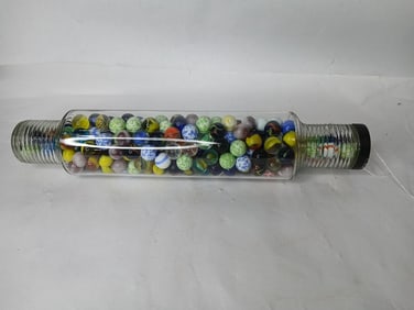 Old Glass Rolling Pin Filled w Marbles.