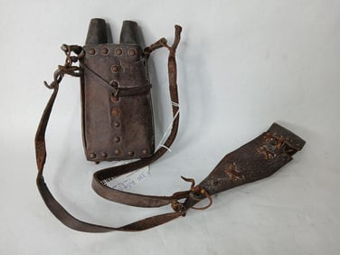 18th C. Leather Black Powder Cross Body Pouch