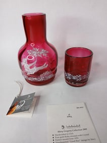 RARE Fenton Hand Painted & Signed Art Glass Mary Gregory Collection Cup / Decanter