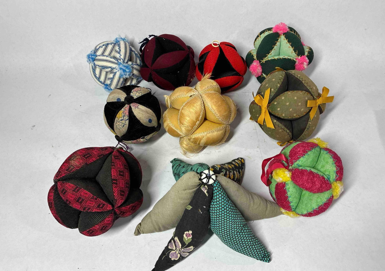 Pennsylvania Dutch Pin Cushion Balls: Each approx 4 to 5 inches.
