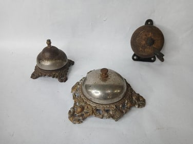 Lot of 3 Antique German Counter Service Bells and Antique Door Bell