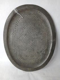 1842 Inscribed Large Flat Rimmed and Punched Galvanized Iron Sieve