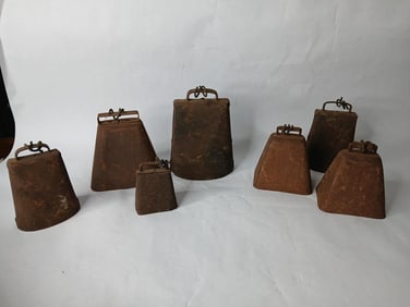Lot of 7 Assorted Sized Cow Bells