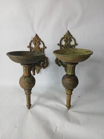 Set of 2 French Cast Wall Mount Candle Sconces
