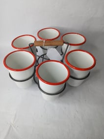 New Hearth & Hand 6 Enamel Cups w/ Holder