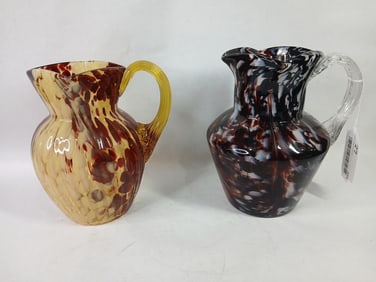Antique Hand Blown Glass Splatter & Tortoise Shell Pitchers