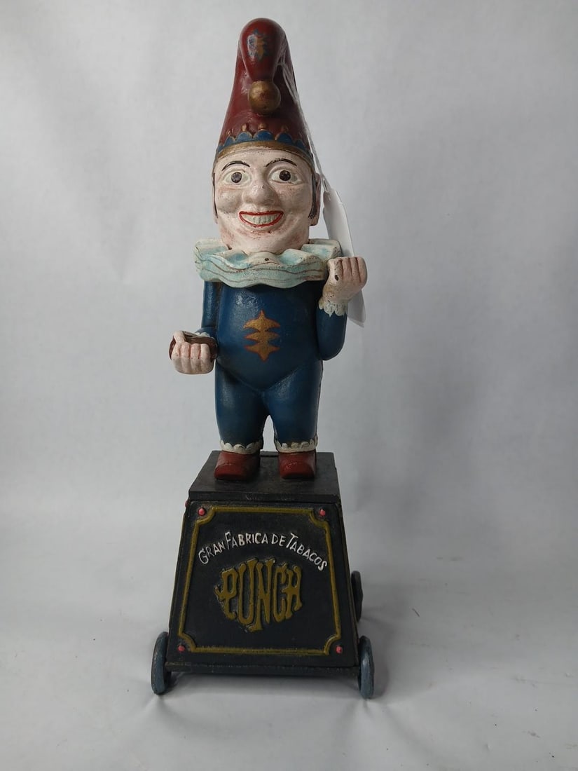 Xonex Cast Iron Punch Cigar Store Coin Bank: This is a newer pce.?13 H?