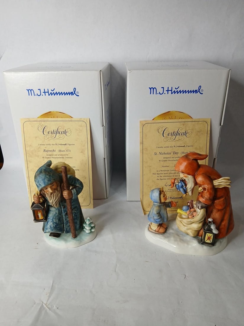 Limited Edition Goebel M.J. Hummel Set of 2 St. Nicholas Day Figural Statues: NIB with no chips, cracks or breaks 
