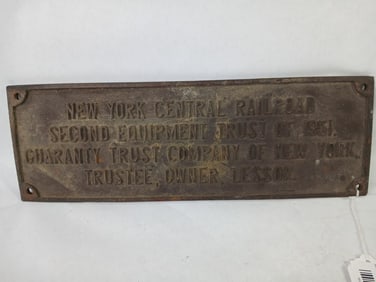 NY Central Railroad Cast Iron Plaque