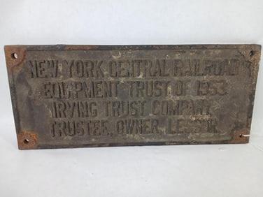 NY Central Railroad Cast Iron Plaque