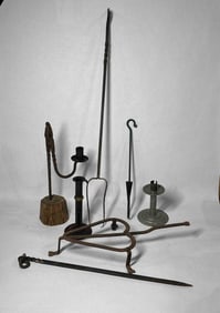 Hand Forged Hearth Tools, Trivet, and Candlestick