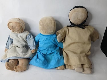 Lot of 3 Handmade Cloth Amish Dolls