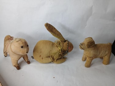 Primitive Textile Cloth Stuffed Animal Lot of 3
