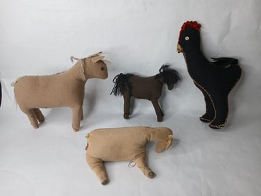 Primitive Folk Art Hand Crafted Textile Display Animals