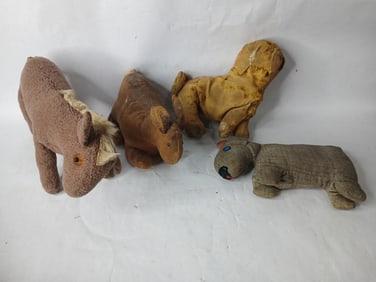 Primitive Hand Crafted Folk Art Stuffed Animal Lot of 4 various