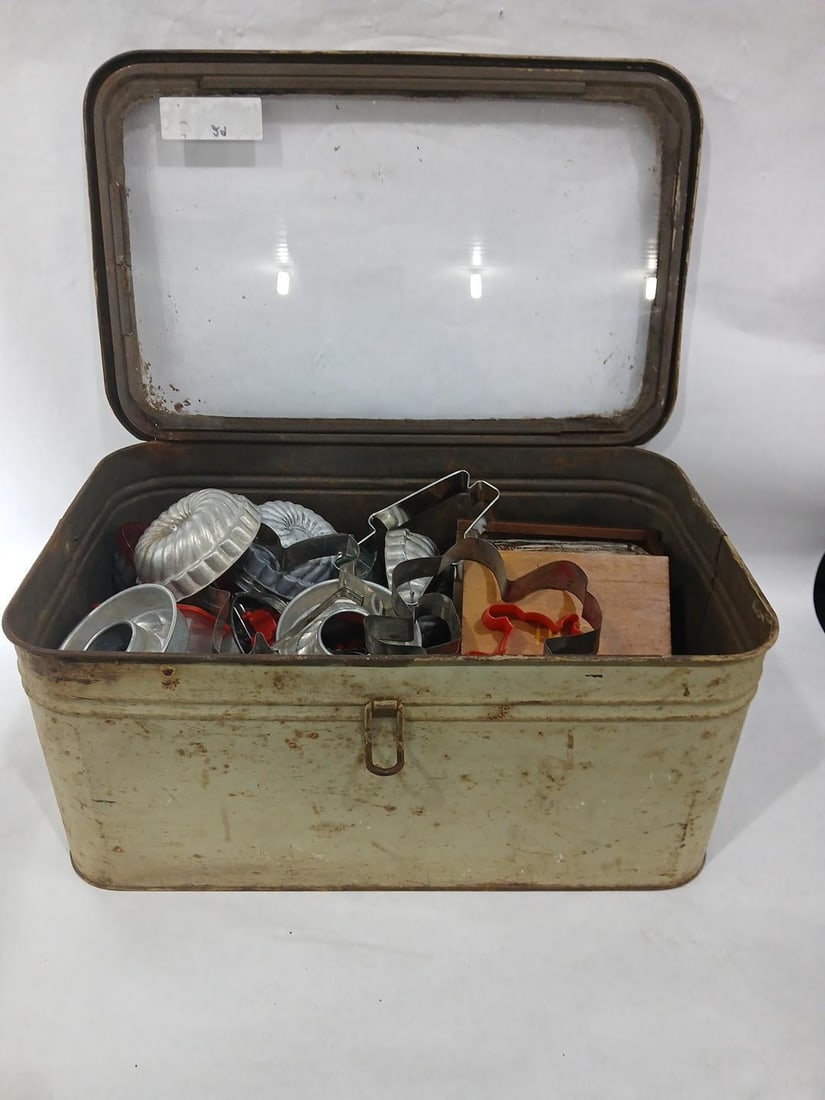 Glass Top Bread Box, Tin Molds, Salt Box, and Cookie Cutters (1 of 8)