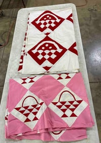 Pair of Basket Pattern Quilt Toppers