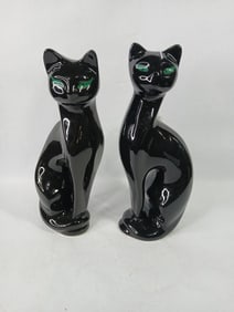 Mid Century Black Ceramic Cats