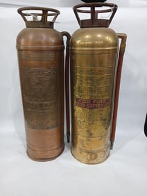 Red Star and SodAcid Brass and Copper Vintage Fire Extinguishers Lot of 2