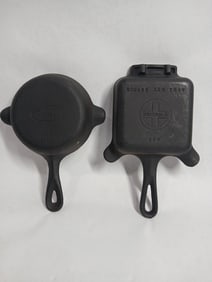 Wagner Ware and Griswold Cast Iron Skillet Ashtrays One w/ Match Book Holder