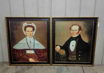 Lot of 2 Framed Canvas Portraits