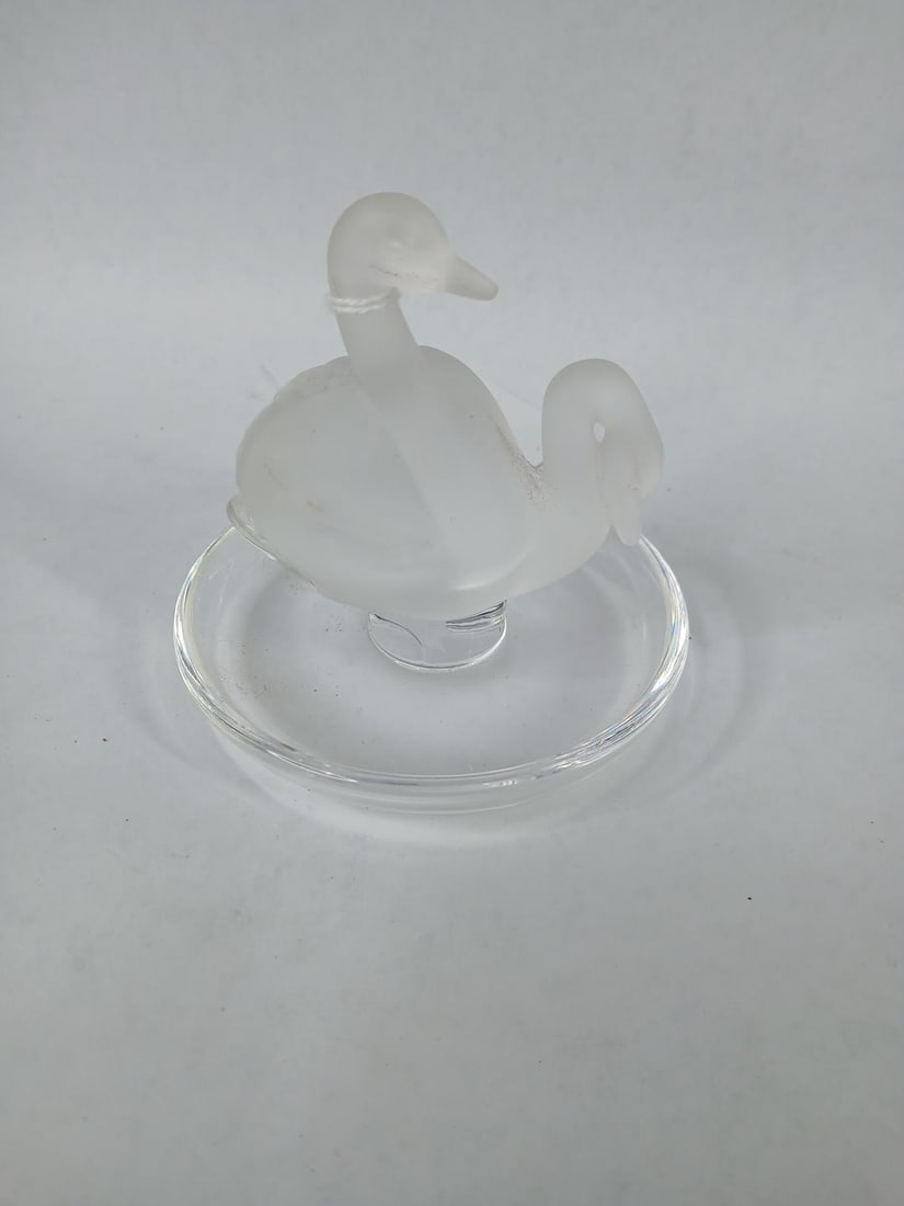 Lalique France Satin Frosted Signed Crystal Swan Duet Saucer Ring Holder (1 of 6)