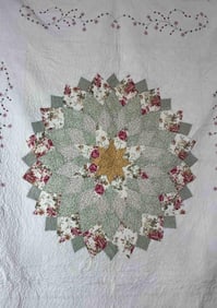 Beautiful Floral and Gingham Ribbed Hand Stitched Quilt