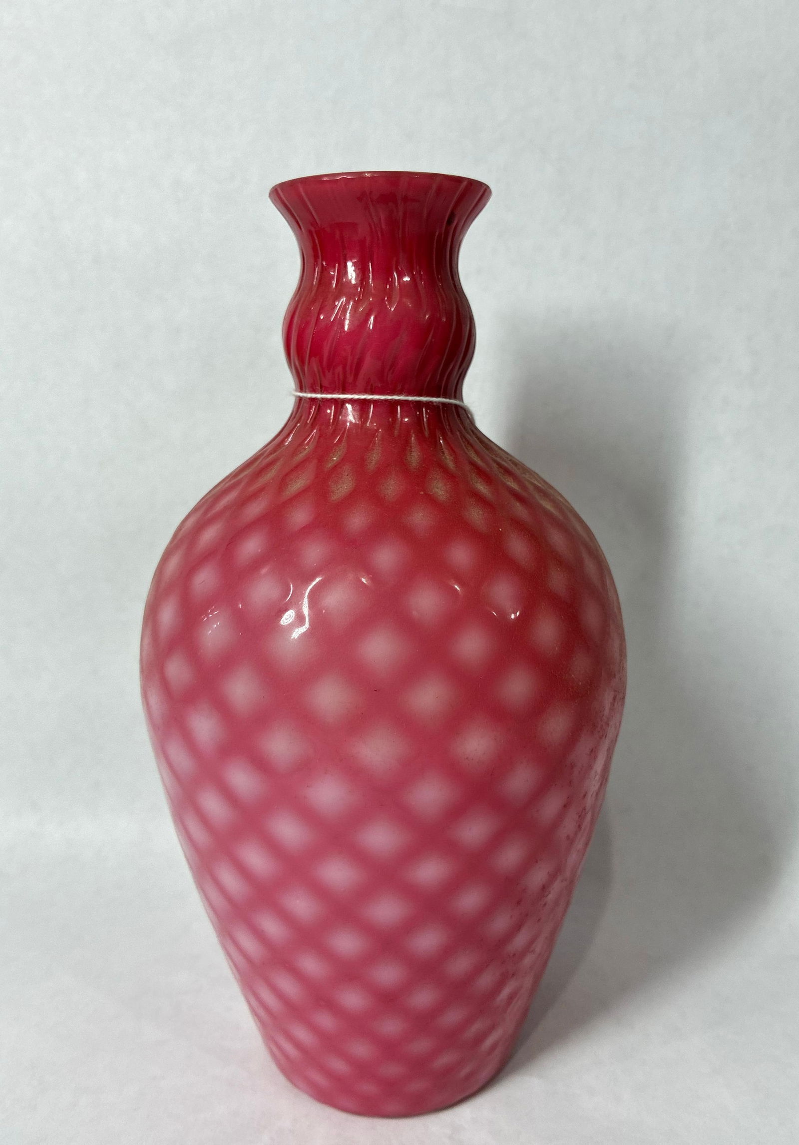 Satin GLass Quilted Cranberry Vase (1 of 5)